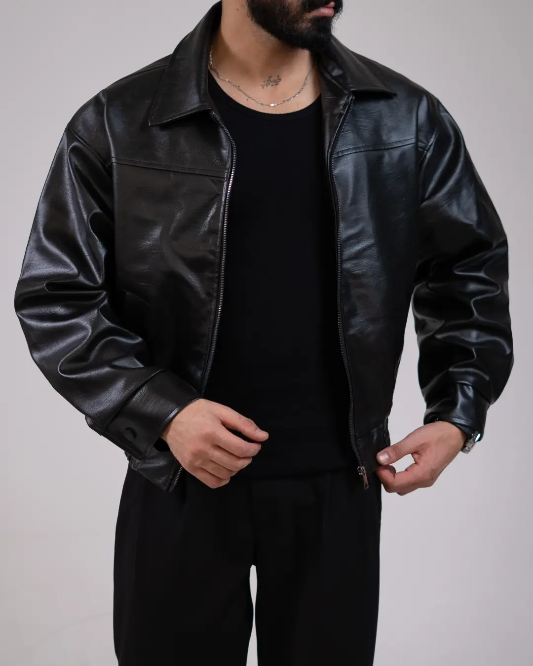 کاپشن چرم باکسی-کد5493